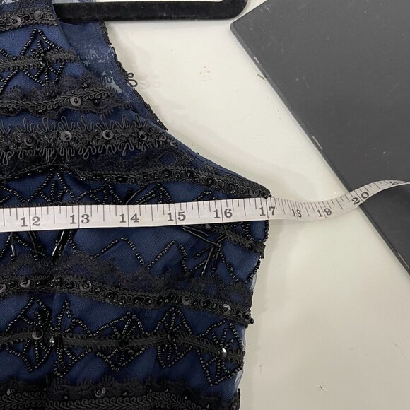 Aidan Mattox Womens Black Twilight Geometric Beaded Illusion Sheath Dress Size 6 - Picture 10 of 12